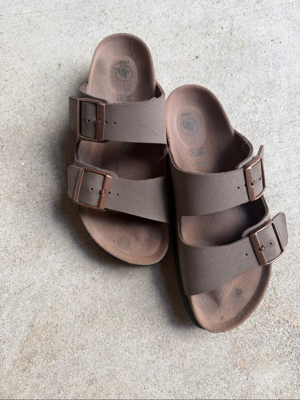 Papillio Double-Buckle Slide Sandals in Brown and Black